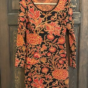 Peruvian Connection Black and Orange Floral Dress